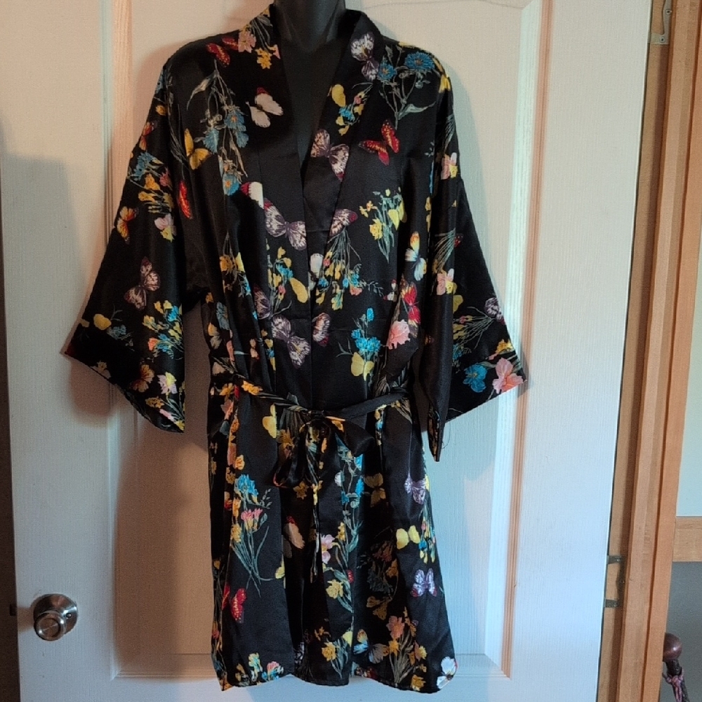 Butterfly Satin Kimono Robe With Matching Slip